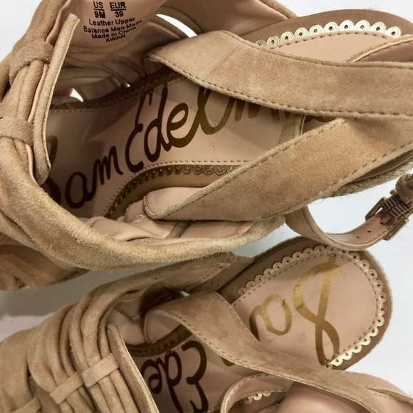 Sam Edelman Camel Tan Suede Awan Sandal Block Heel Espadrille Size 9 - Picture 6 of 13